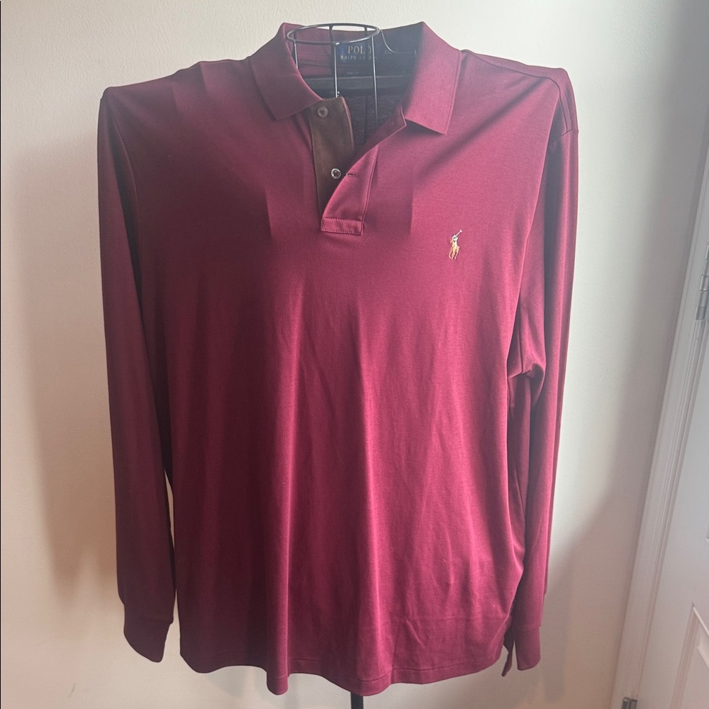 Polo by Ralph Lauren Men's Maroon Long Sleeve Polo